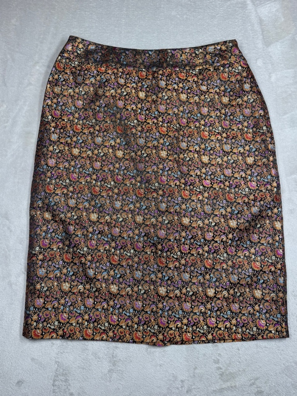 W.D.N.Y. Silk Blend Floral Black Orange Mini Pencil Formal Skirt Size 8